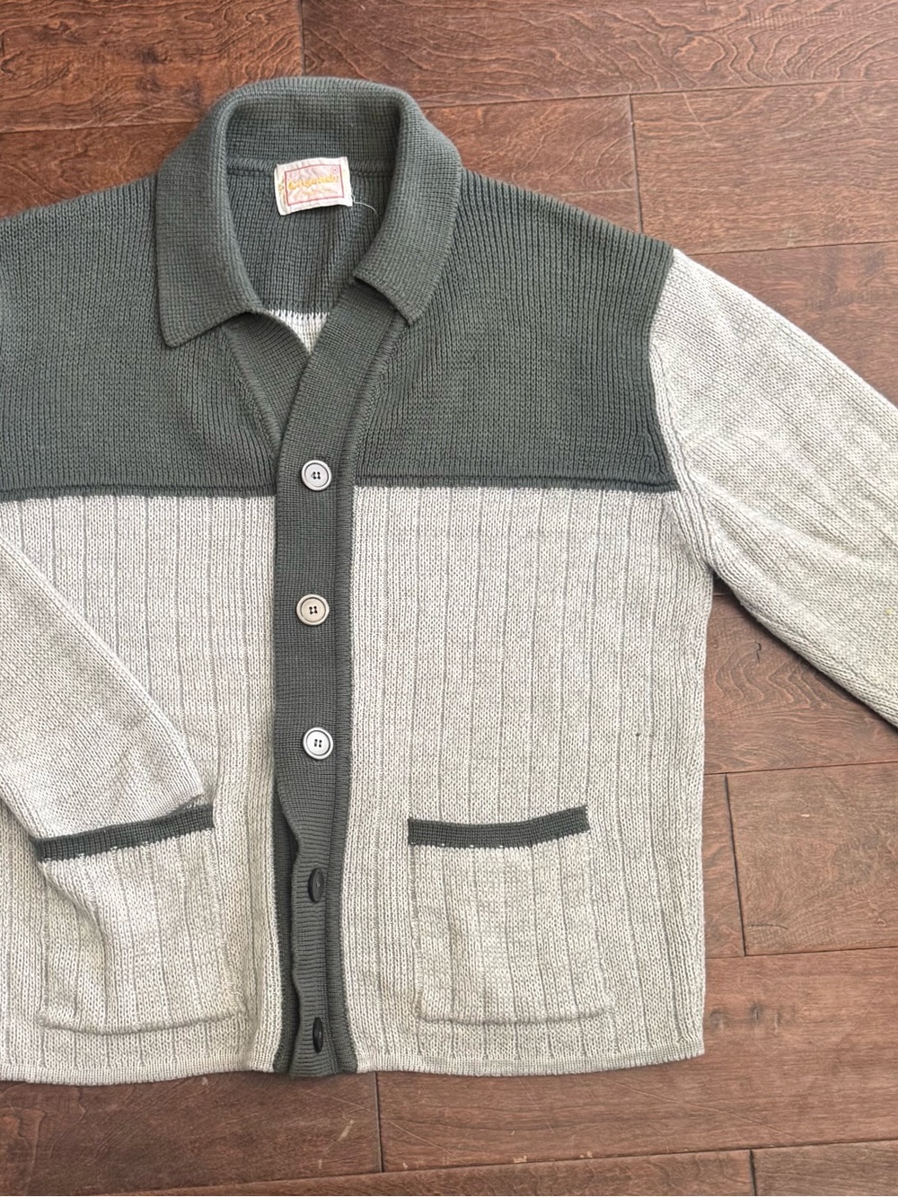 Men's Two-Tone Knit Cardigan Sweater - Dark Grey & Light Gray
